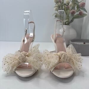 Kate Spade Bridal Sparkle Heels Tulle Dots Soft Parchment Women 8.5B